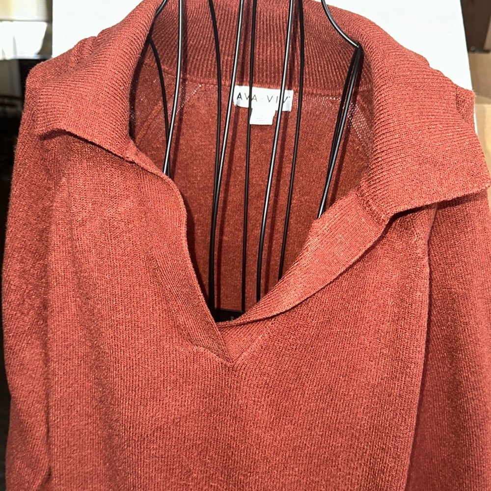 Ava & Viv Long Sleeve Collared V-Neck Sweater Womens Size 1X